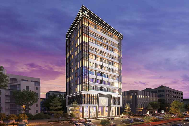 Abstract background with vertical soft wavy lines in pale green and beige tones.